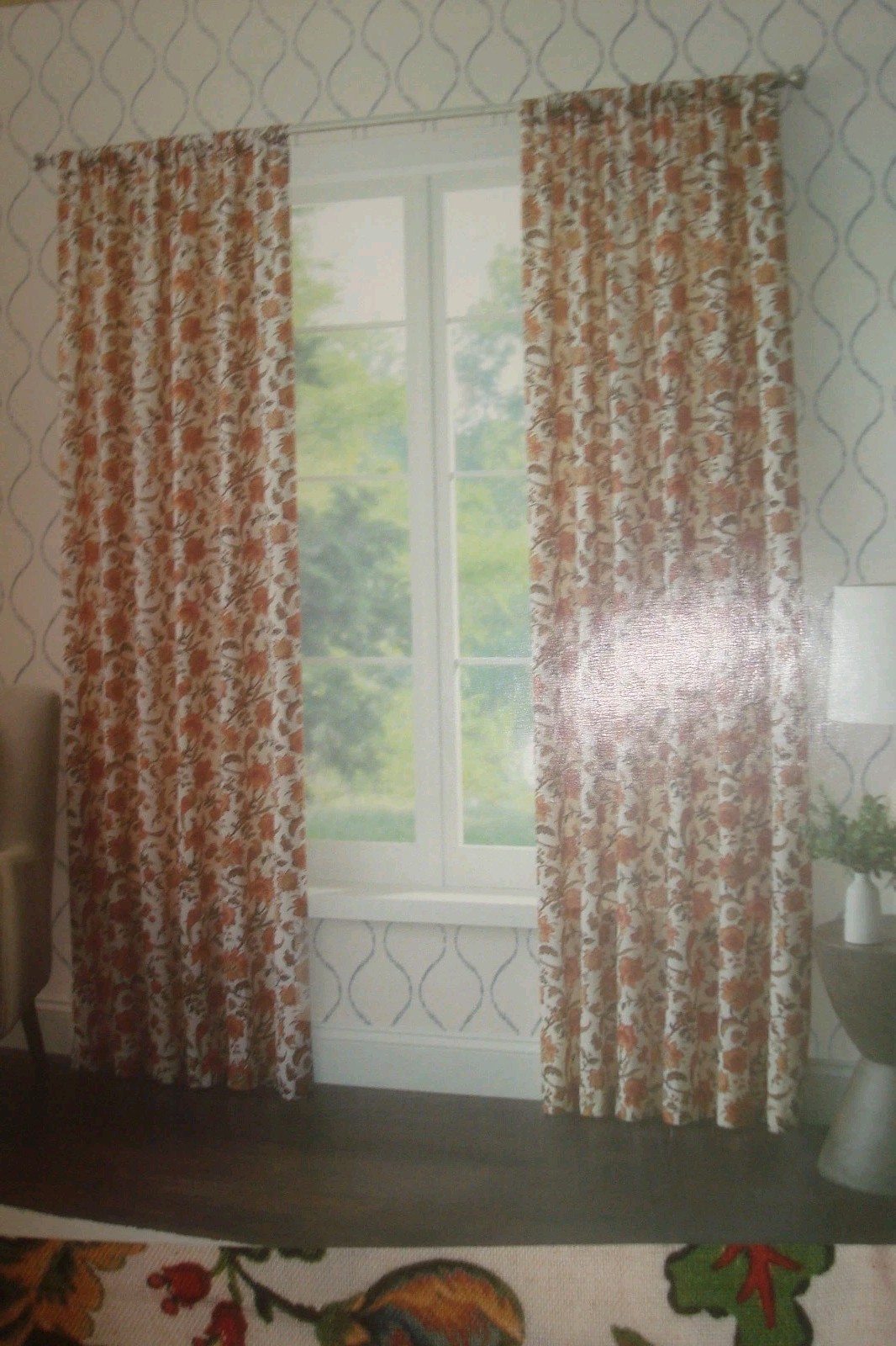 NWT Curated Kravet 2 pc Window Curtains Jacobean Birds Cotton Linen 50″ x 96″ lg