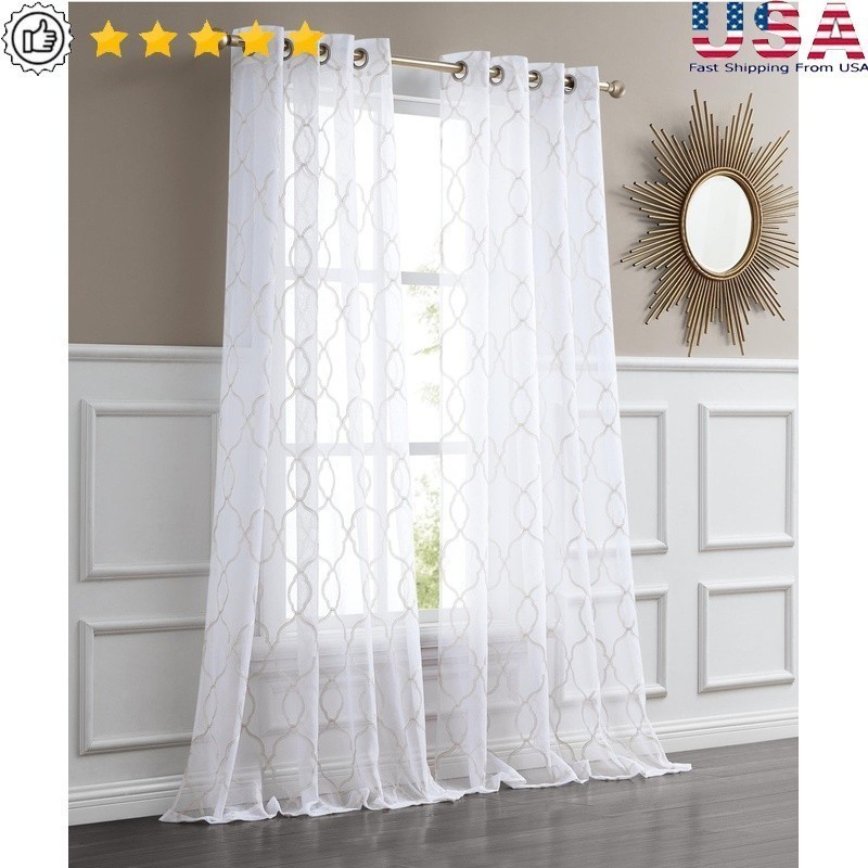 Contemporary 3D Embroidered Sheer Curtain Panel Grommet Drapery Bedroom 54×84 US