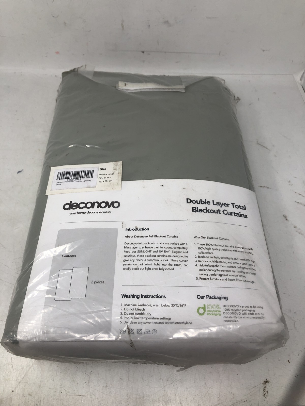 DECONOVO 100%BLACKOUT CURTAINS 52 X84 IN LIGHT GREY