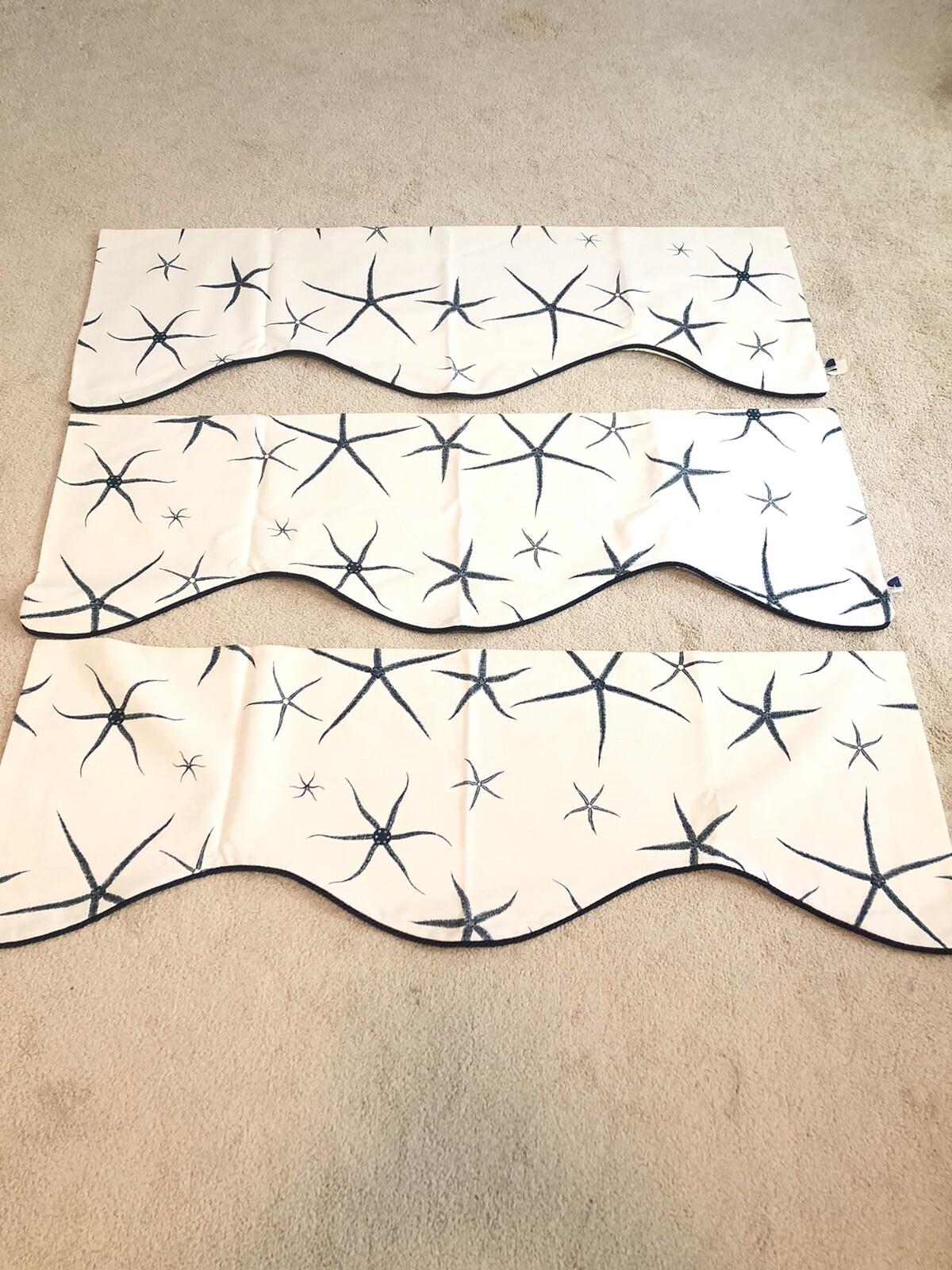 3 RLF Home Coral Cornice Valance Lined 51”x 17” With Starfish And Macrame Trim