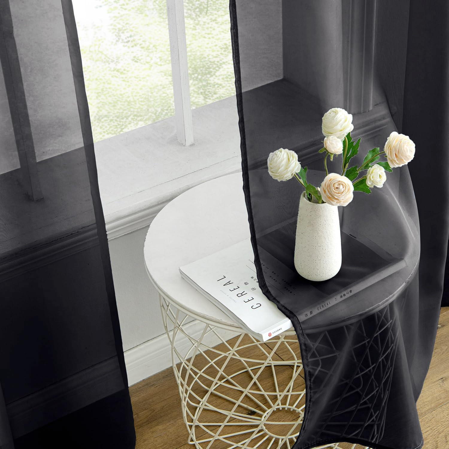 MIULEE Solid Color Sheer Curtains 63 Inches Long 2 Panels Set – Fall Elegant Lig