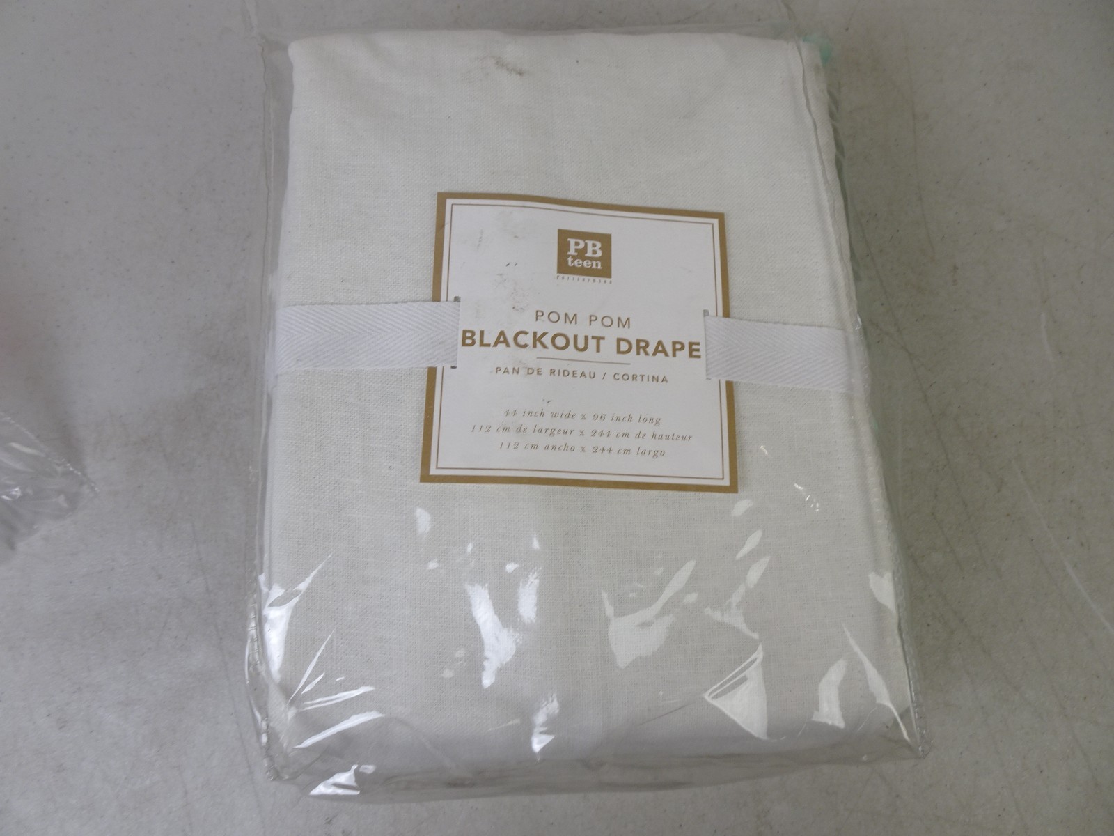Pottery Barn white panel with mint green Pom Pom Blackout curtain 44″ X 96