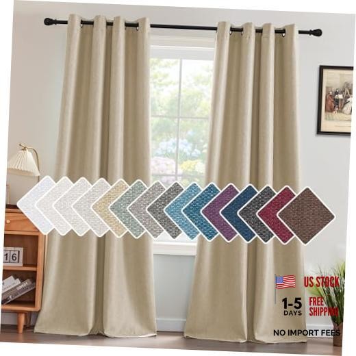 Linen Blackout Curtain 84 Inches Long 52″W x 84″L (Pack of 1) Heather Beige