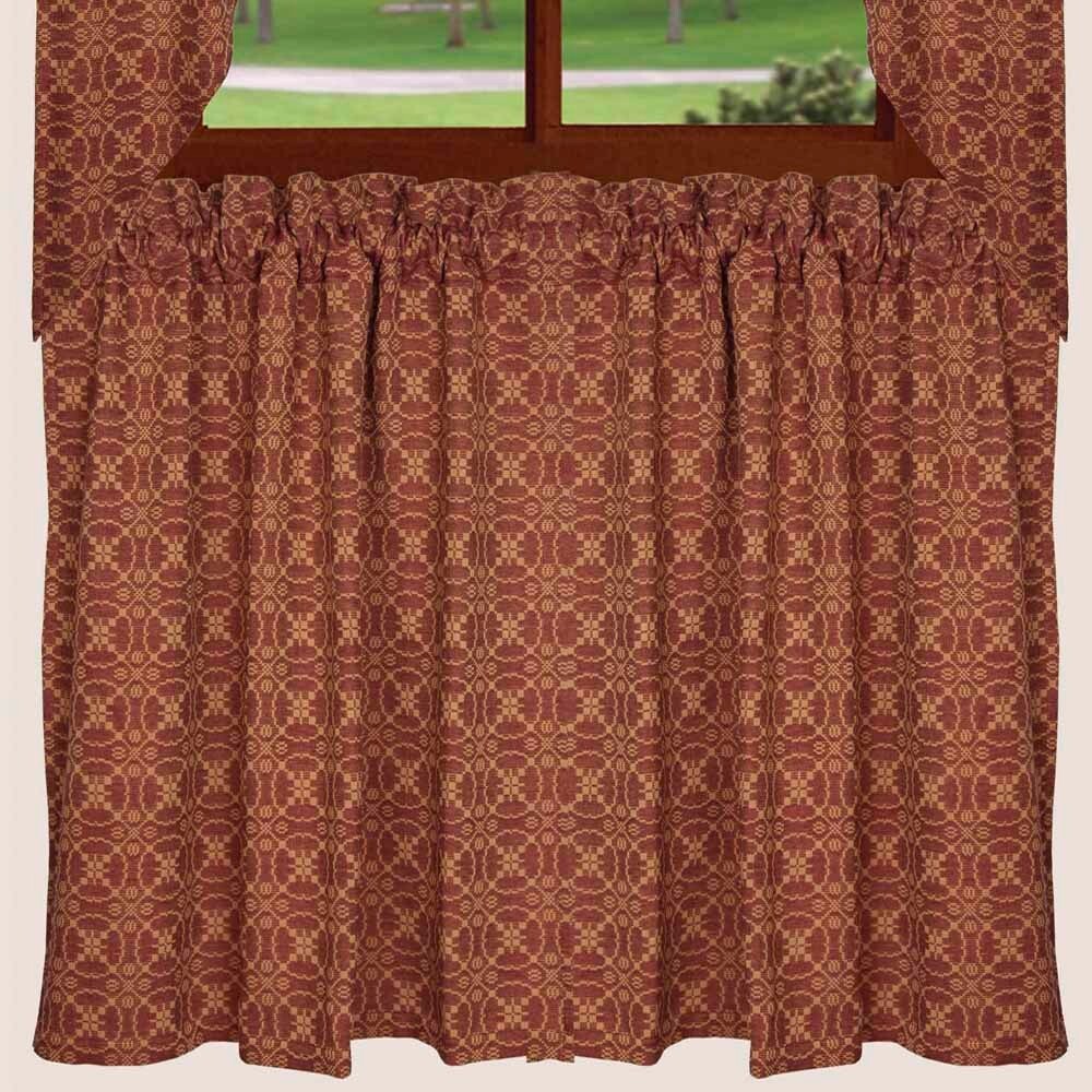 New Primitive Coverlet RED LOVERS KNOT PRAIRIE SWAGS Panels Curtains