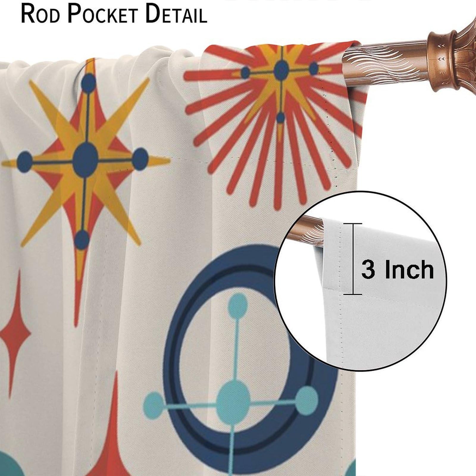 Mid-Century Atomic Star Curtains, Modern Geometric Abstract Art Explosion Vin…