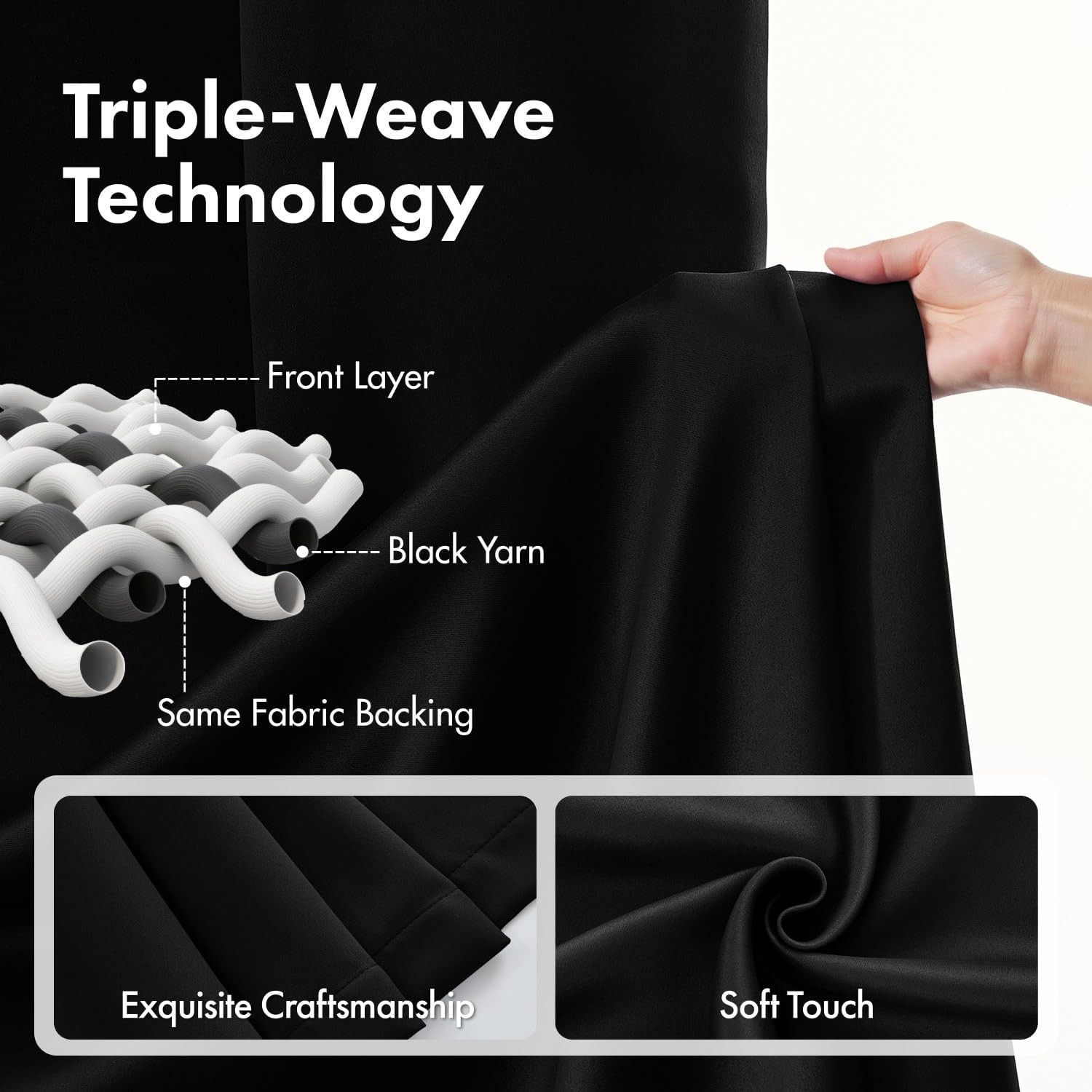 MIULEE Black Pinch Pleat Blackout Curtains 96 Inch Length 2 Panels Set for Bedro