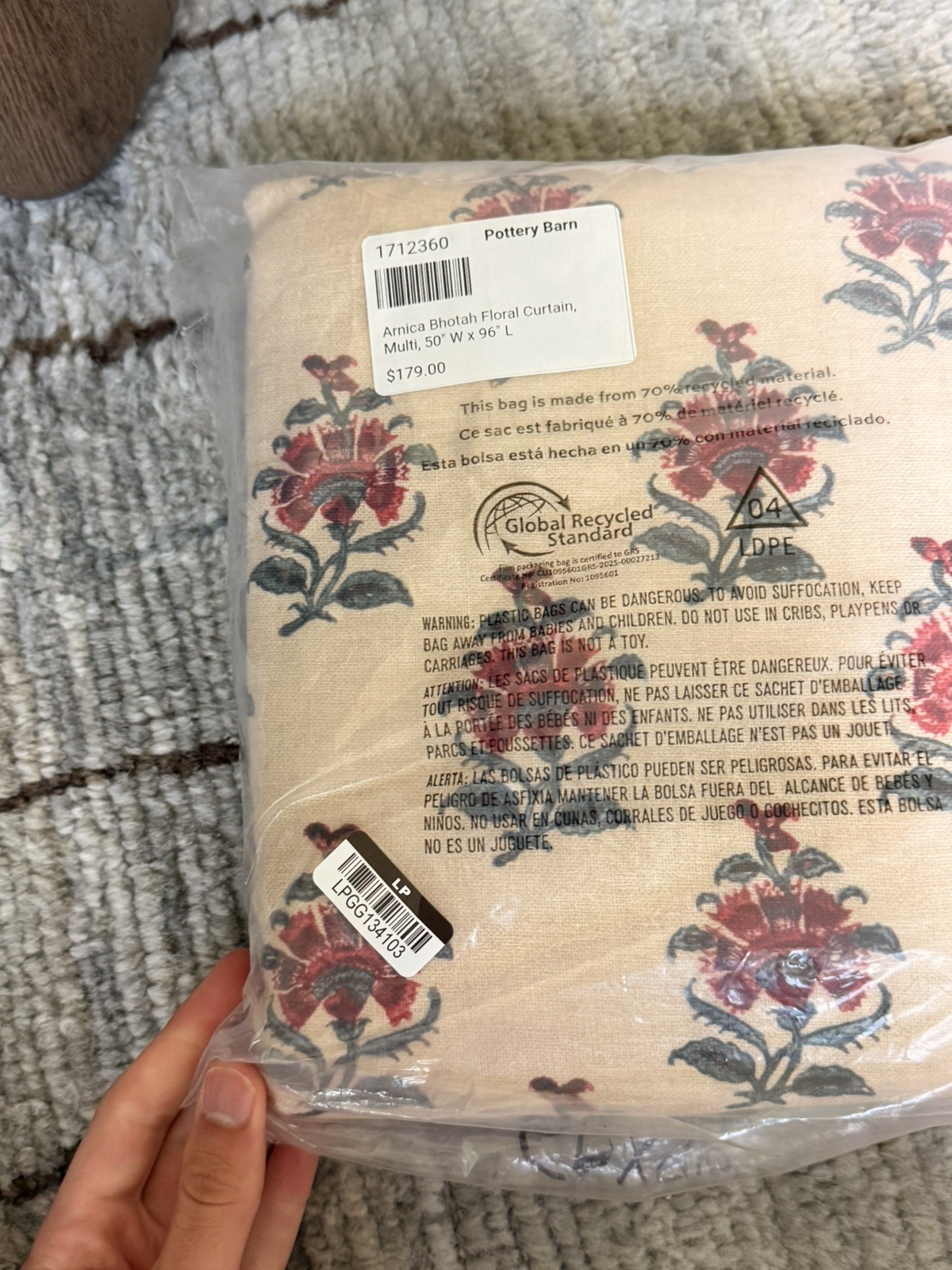 Pottery Barn Arnica Bhotah Floral Curtain Multi 50″x96”!!
