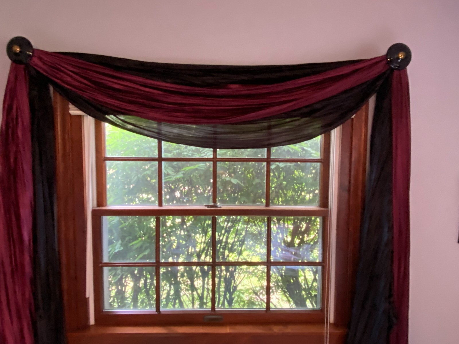 Pair Crinkle Window Treatment Scarves 216″ x 42″ Burgundy or Black EC!
