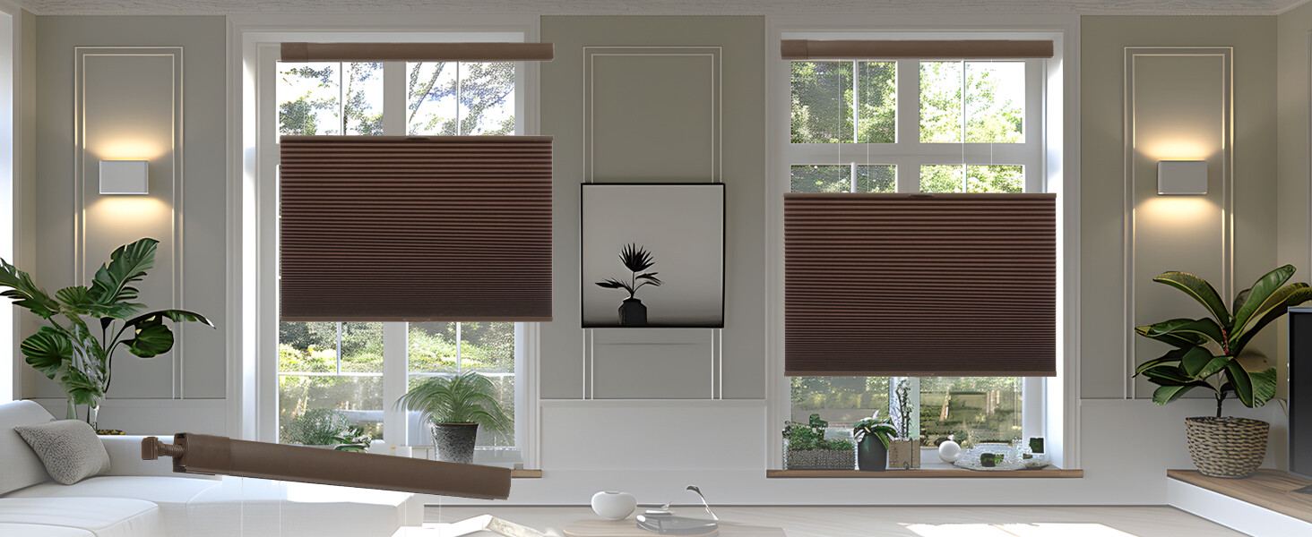No Tool Screw Install Top Down Bottom Up Blackout Brown Cellular Blind Honeycomb