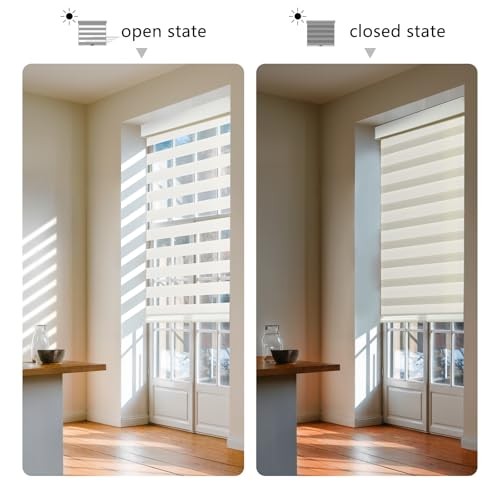 Cordless Zebra Blinds for Windows Pull Down Roller Window 20″W x 72″H Beige