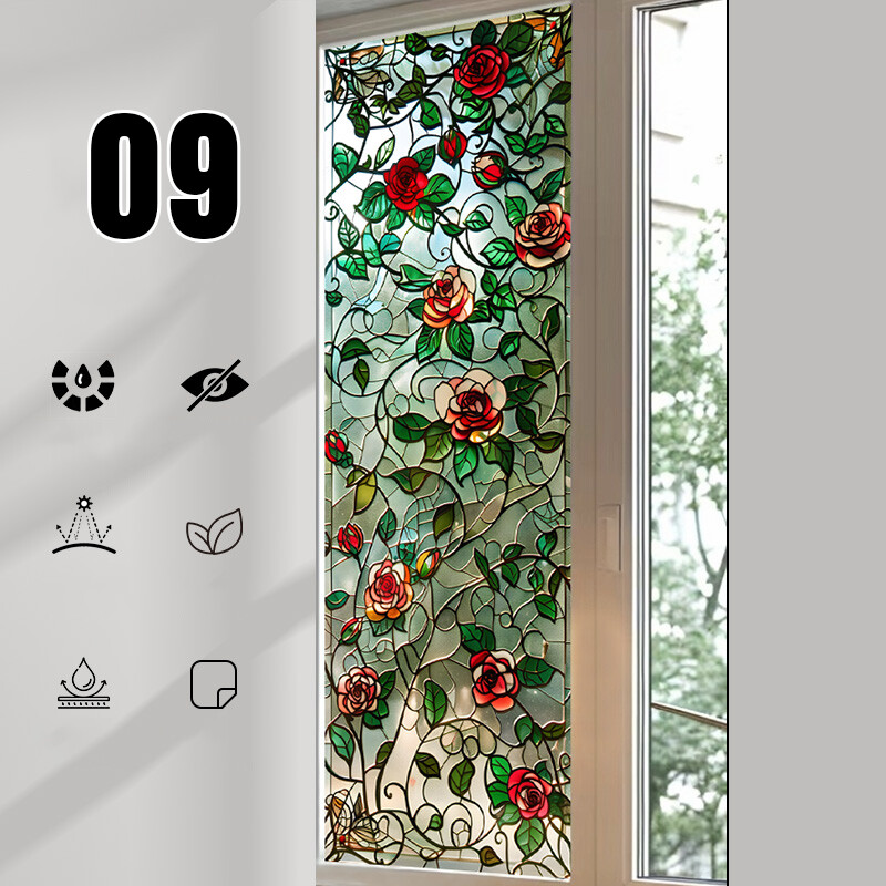 1PC Retro Rose Printed Stained Glass Window Film Self Adhesive Backing Stickers