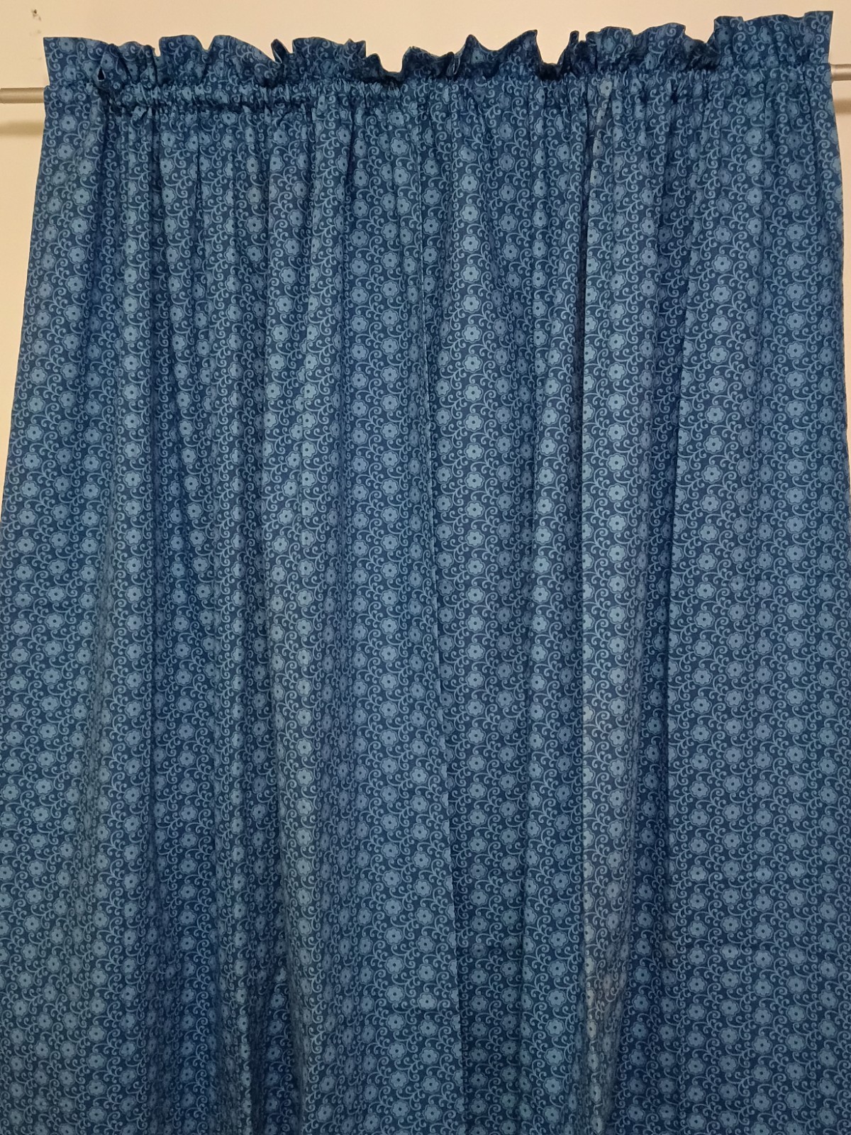 Country Drape Curtains Panels Blue Daisy Pattern Handmade Pair 43″ X 60″ Lined