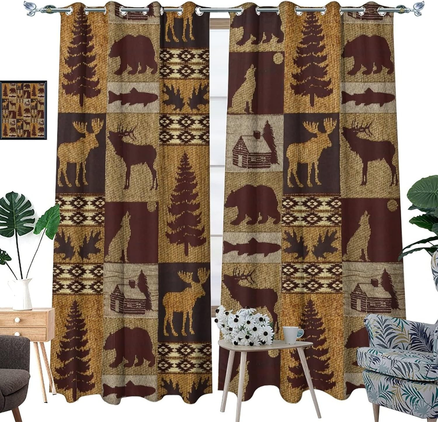 Retro Rustic Bear Blackout Curtains for Bedroom,Country Style Farmhouse Cabin Wi