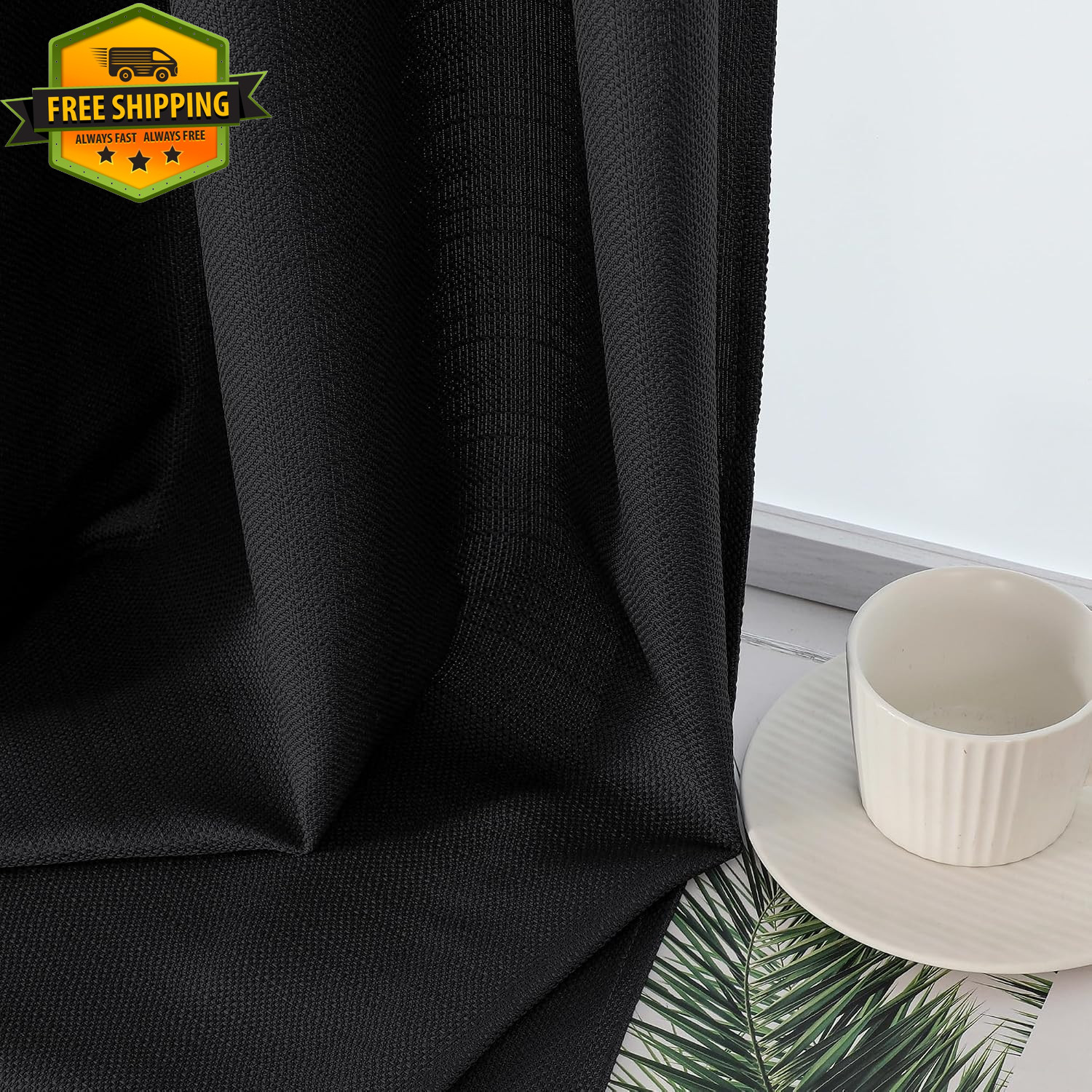 Black Faux Linen Valance 60x14in Kitchen Curtain Small Window Rod Pocket