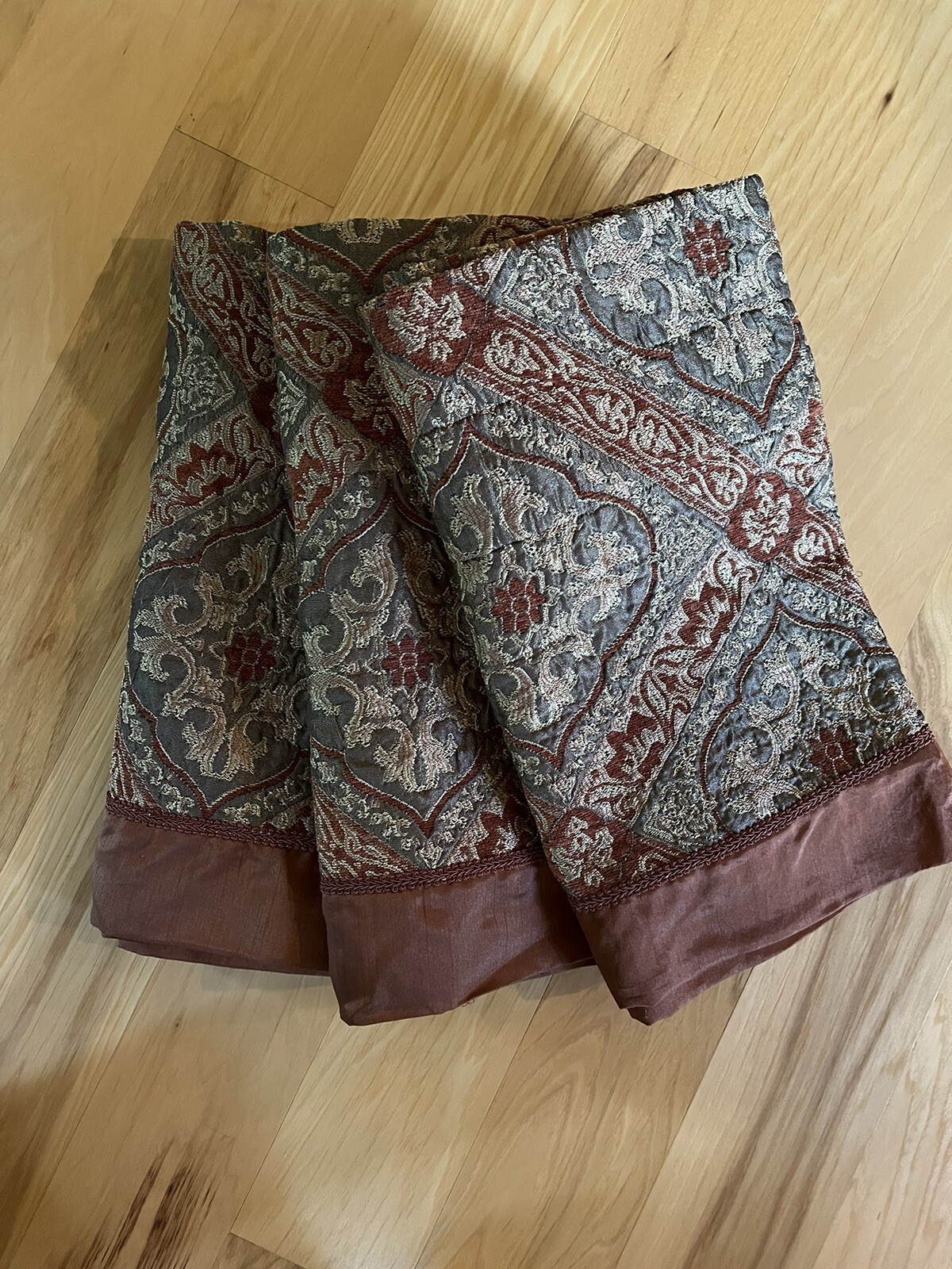Valance Curtain Tapestry Fabric Damask Textured Brown Earthy Rust Vtg 80’s 90’s