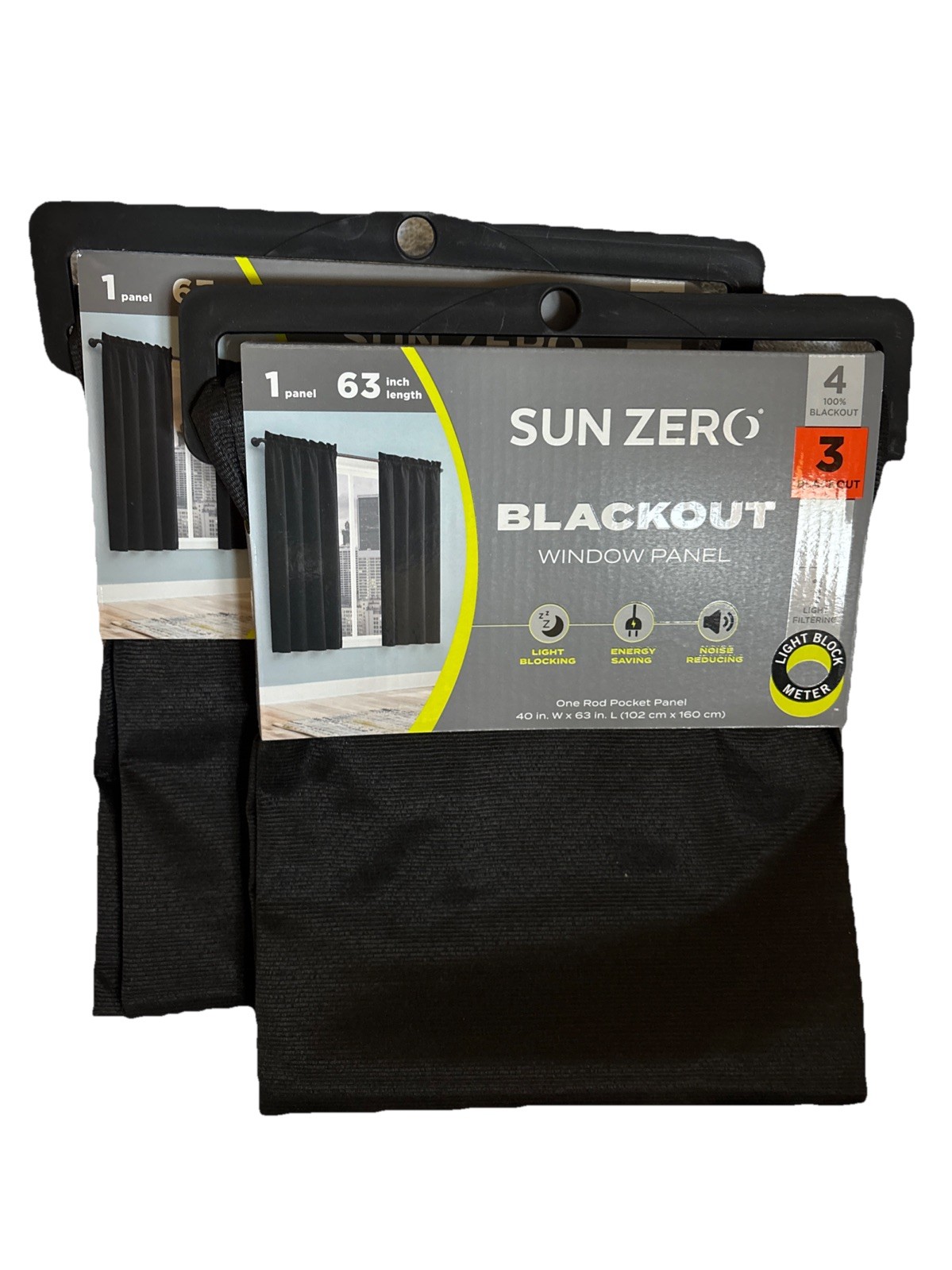 Black Out (Level 3) Window Curtains Draft Shield By Sun Zero-Black 2 Panels