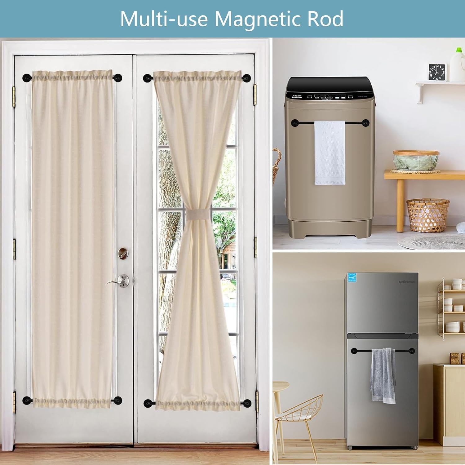 Versatile Adjustable TYRON Magnetic Curtain Rods for Windows & French Doors
