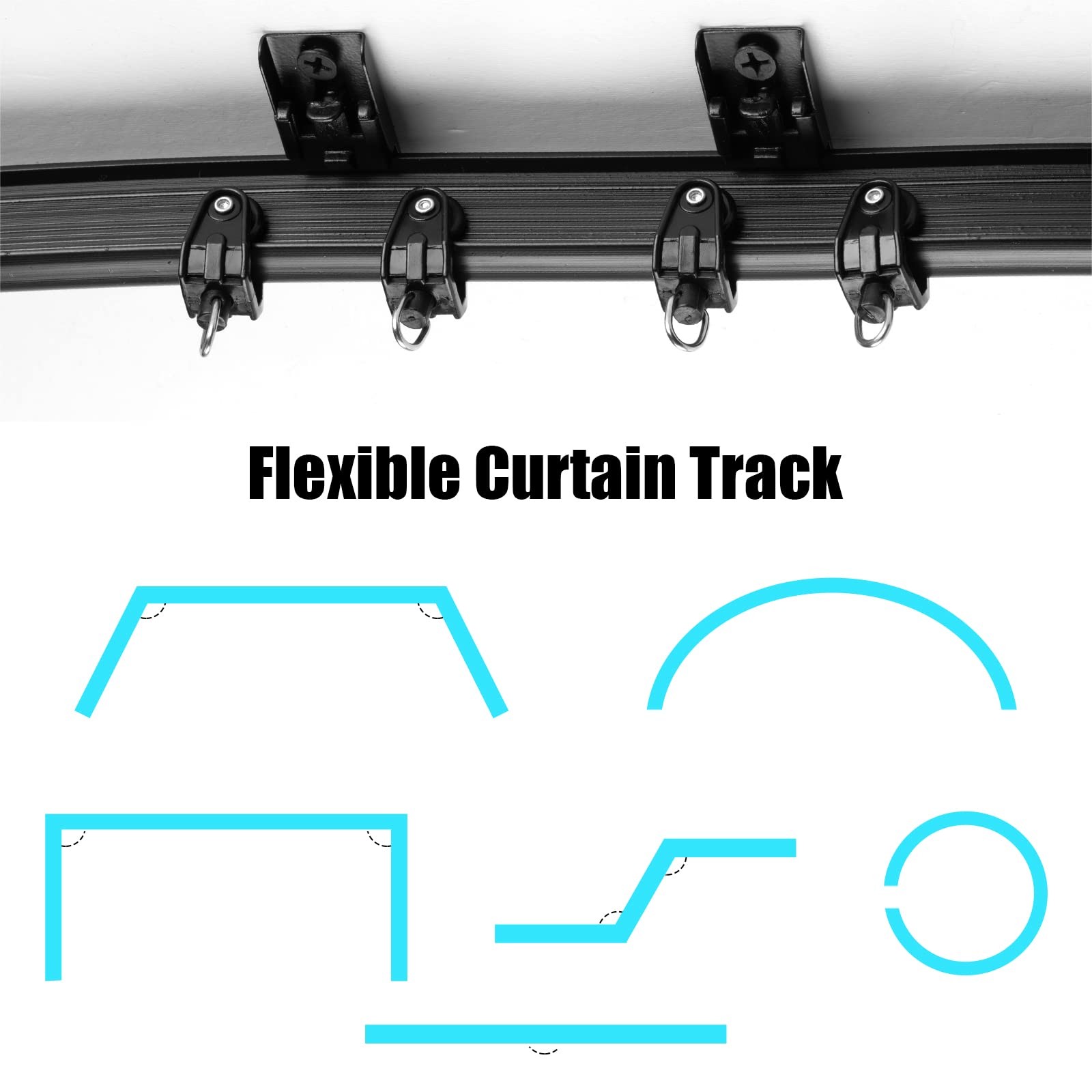 Jetec Curtain Tracks Ceiling Flexible Curtain Track Bendable Rail Curved Wall