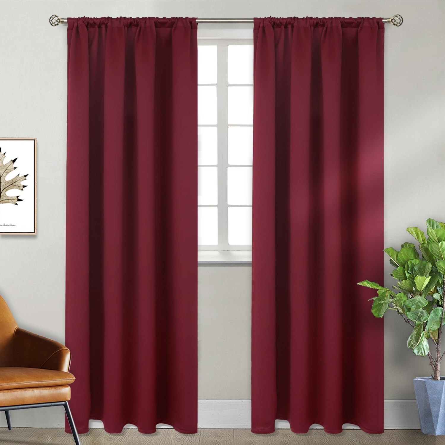 BGment Rod Pocket Burgundy Blackout Curtains for Living Room 84 Inches Long -…