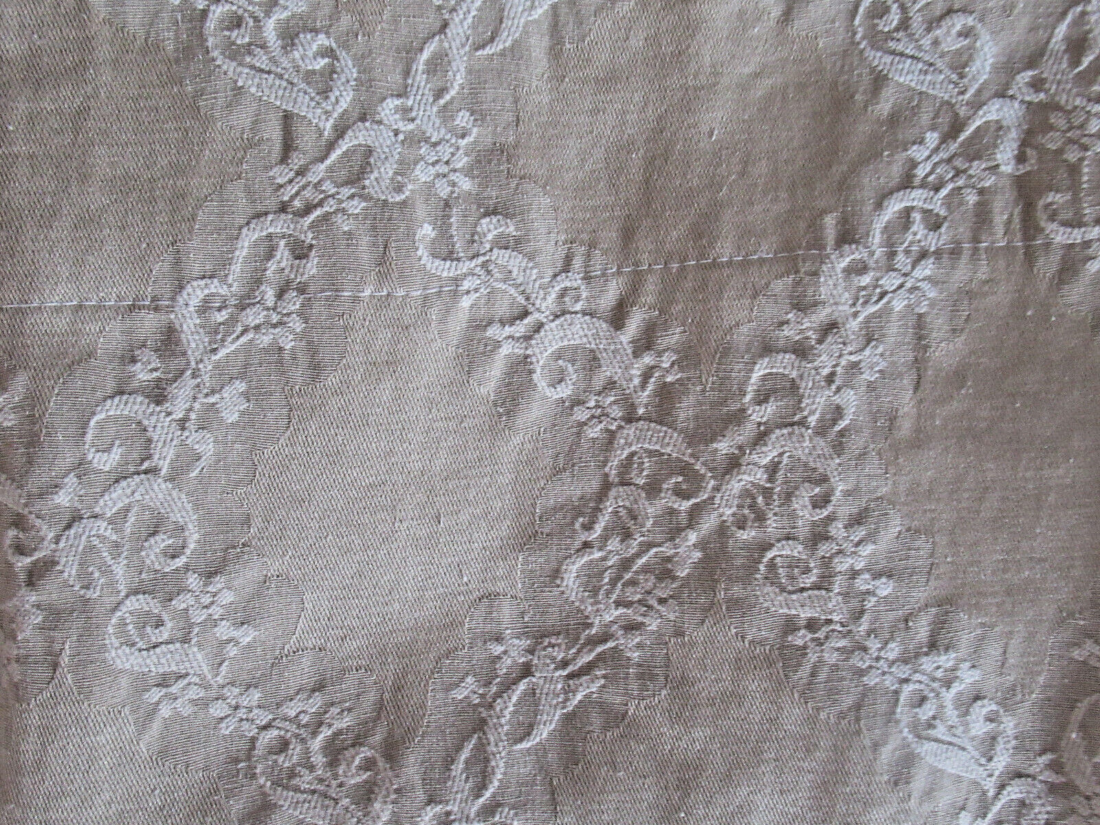 2 Damask Drapery Panels Tan Medium Weight Cotton Blend Unlined Custom Look 85″ L
