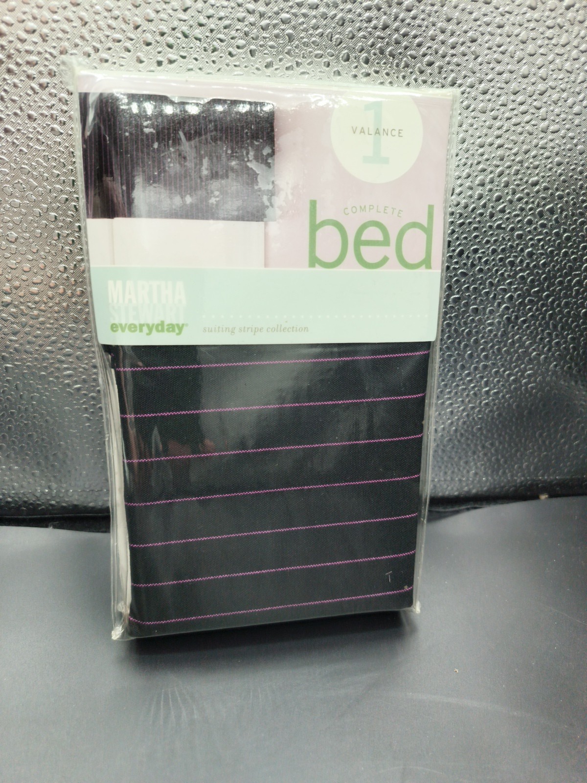 Martha Stewart Everyday Suiting Stripe Collection Black Pink Valance 52”x15” NEW
