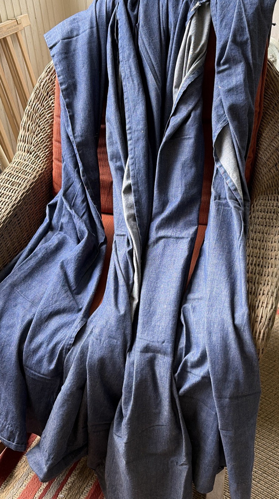 Vintage 4 Panels Tab Top Cotton Denim Curtain Drapes 42Wx63L Dark Blue Preowned