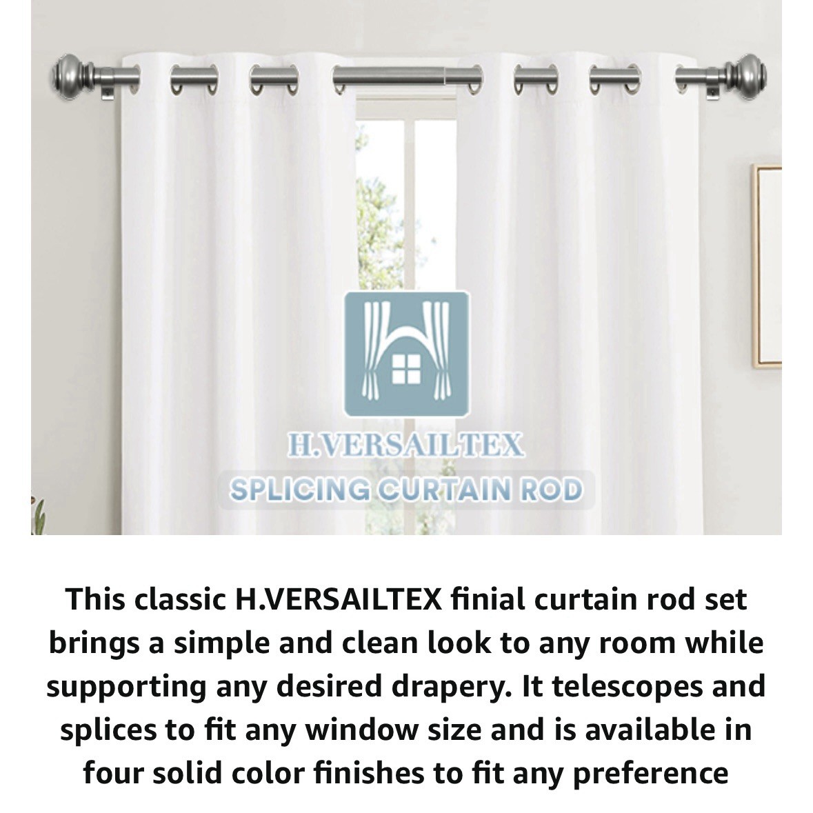 Decorative Adjustable Pewter Silver Single Drapery Curtain Rod 16-28”