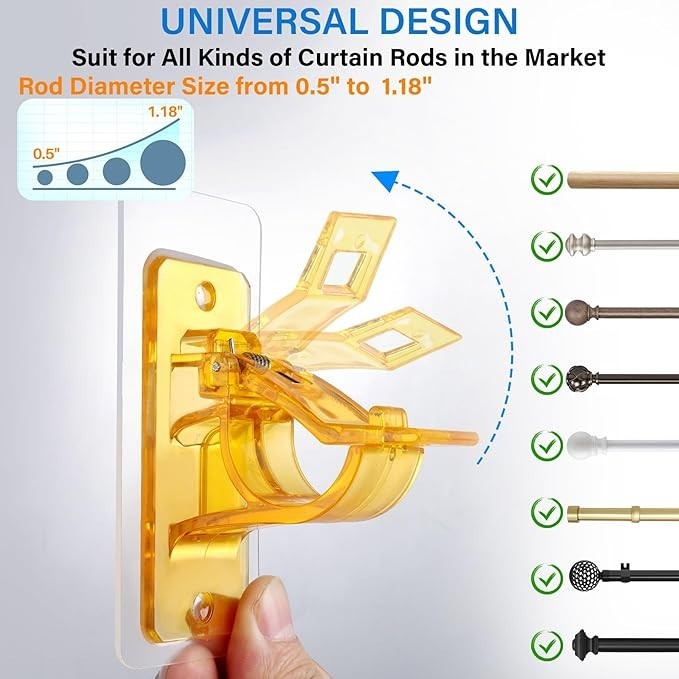 4 – STRONG SELF-ADHESIVE GOLD/ORANGE COLOR CURTAIN ROD HOLDERS NO DRILLING NEED