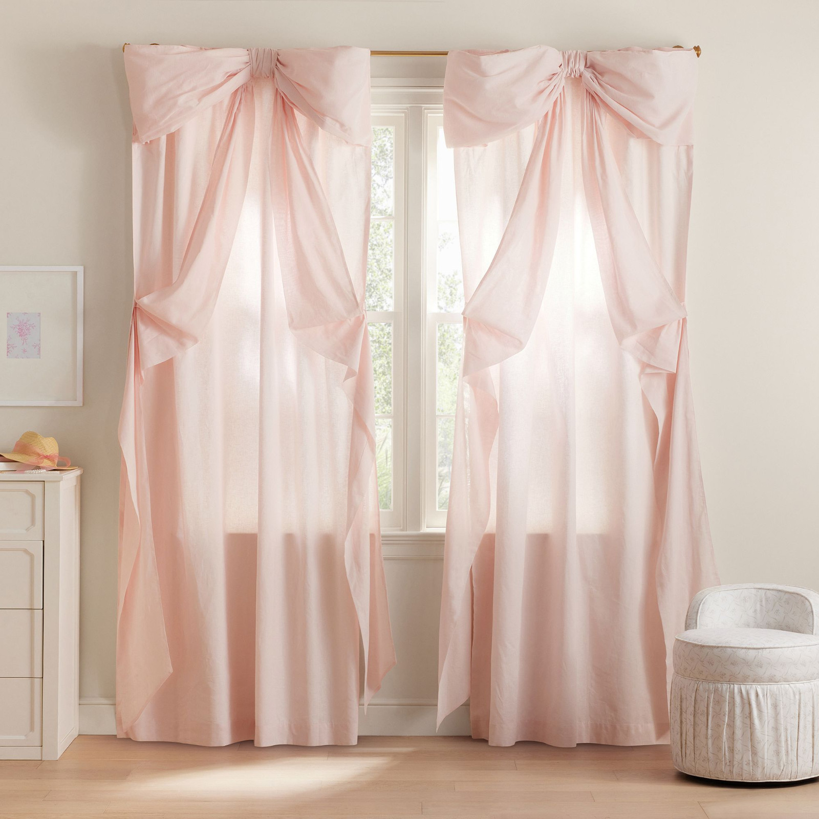 Potterybarn LoveShackFancy Oversized Bow Light-Filtering Curtain Blush 52″W x 84