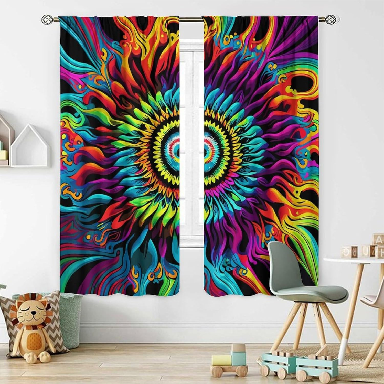 Tie Dye Curtains – Boho Hippie Style with Rainbow Patterns for Bedroom & Living