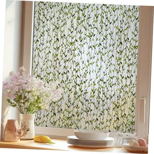 Window Privacy Film Frosted Leaves Window Clings 3D Bathroom Decorative Vinyl