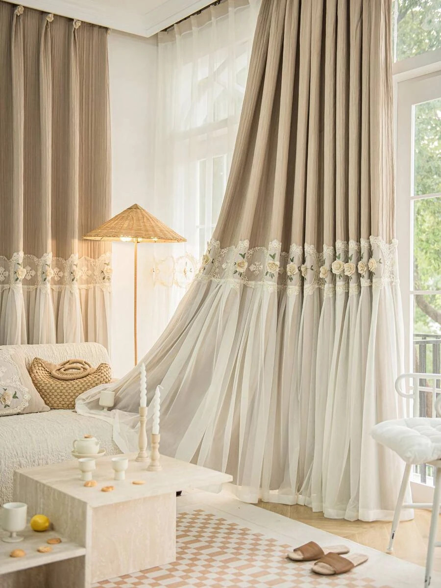 Pastoral Retro French Relief Embroidery Blackout Curtain Bedroom