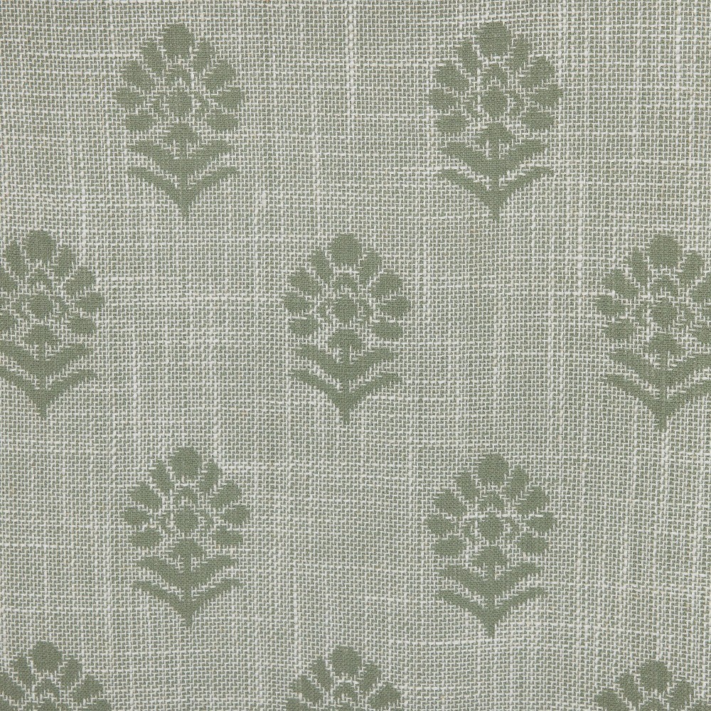 Floral Block Print Light Filtering Single Curtain Panel, Green, 50″W x 84″L