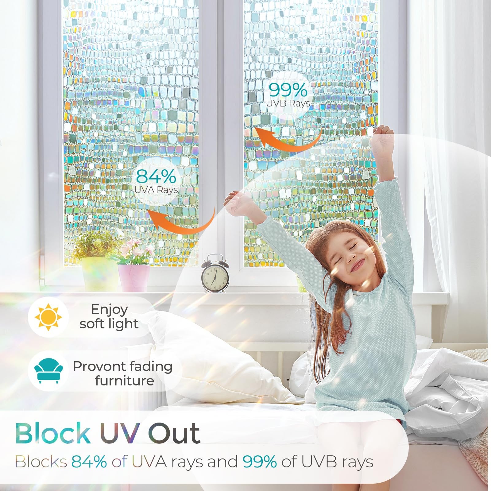 Beautysaid Window Privacy Film Stained Glass 3D 17.5 x 78.7 inch, Pure