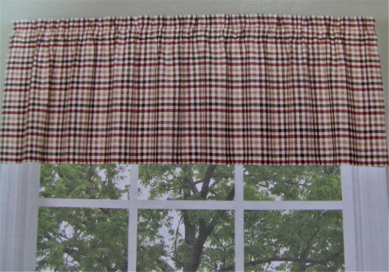 DEXTER Checkered VALANCE (No Tiers) Brown Red Crisp Poly Blend 58 in x 13 in NIP