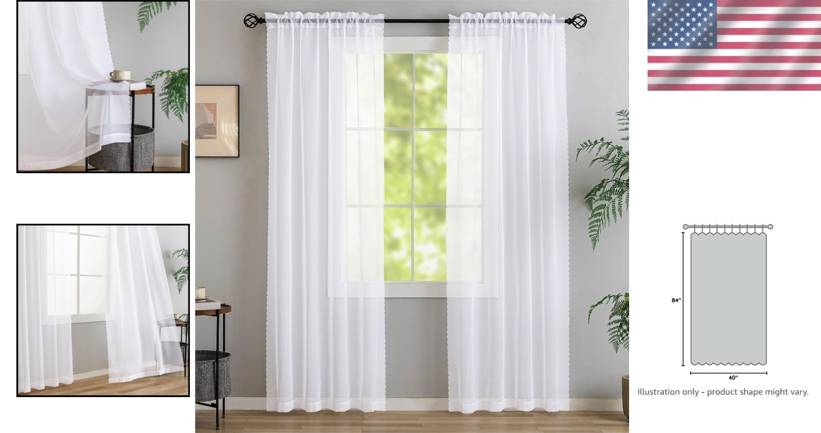 Elegant White Sheer Curtains 84″ Length, 2 Panel Set for Modern Living Spaces