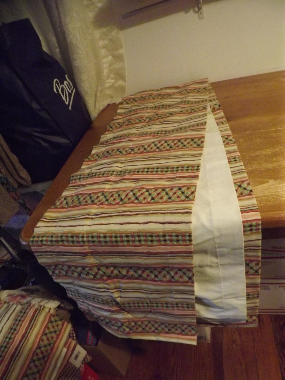 VALANCE CUSTOM lined VALANCE coral orange and greens STRIPES 100″W 3 available