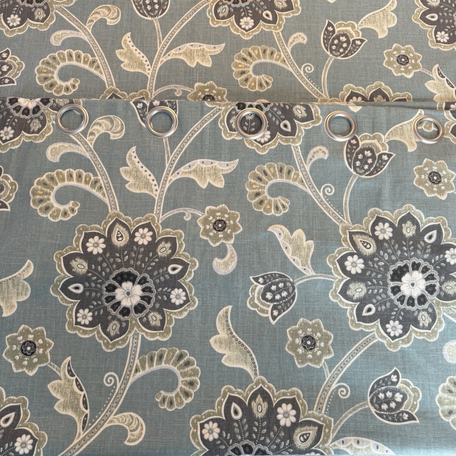 Custom Braemore Linen Blend Floral Lined Curtain Panels Ankara Pond 99×94 SET