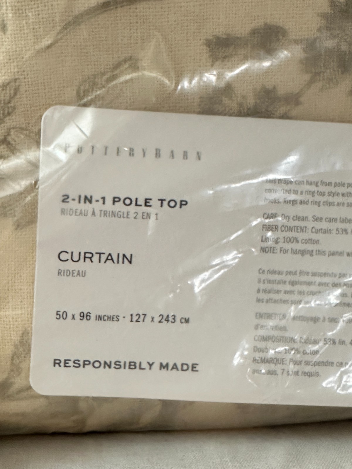 Pottery Barn Set of 2 Sorrel Toile Light Filtering Curtain 50”x96” Loden NEW