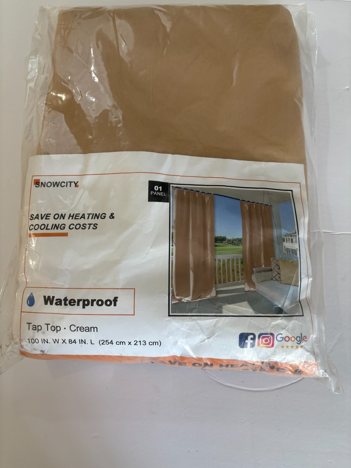 SNOWCITY Waterproof Curtain, Wide Tab Top Curtain Panel-Cream 100in W x 84 in L