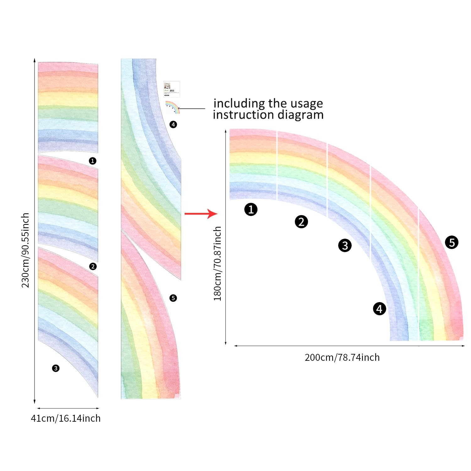 funlife Fabric Peel and Stick Large Rainbow Wall Pastel Right Half