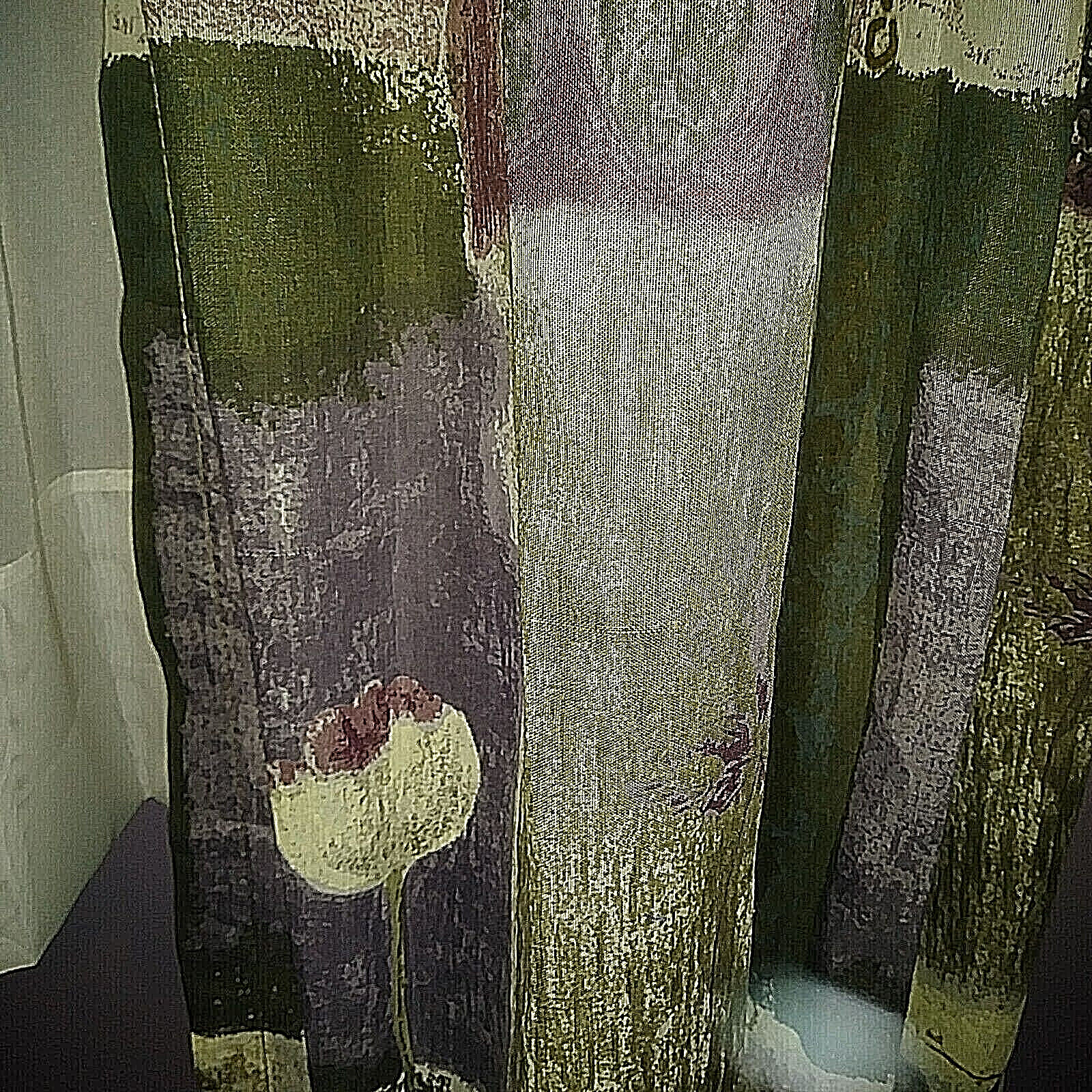 Domestications Curtain Panels x2 Avocado Green Purple Ivory 41 x 84″ Set Modern