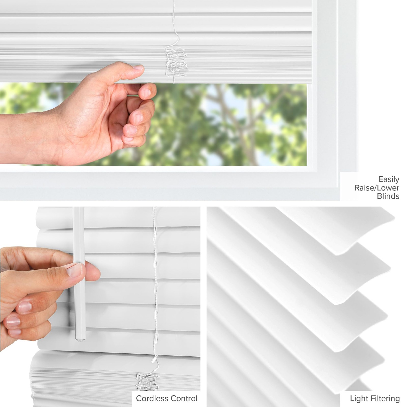 Cordless Mini Blinds, 1-inch Slats, Vinyl Window Shades, Light Filtering & Priva