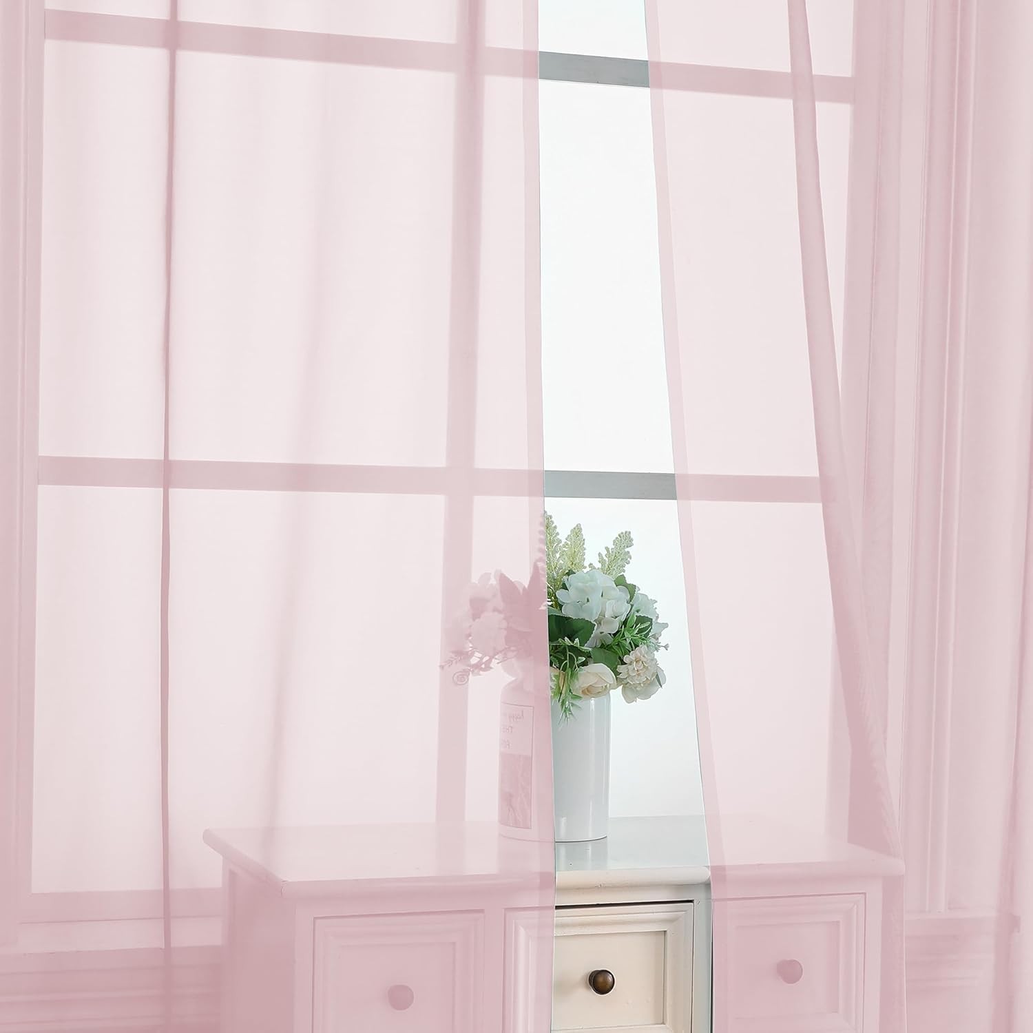 OVZME Blush Pink Sheer Curtains 84 Inches Long 42″W x 84″L (Pack of 2),