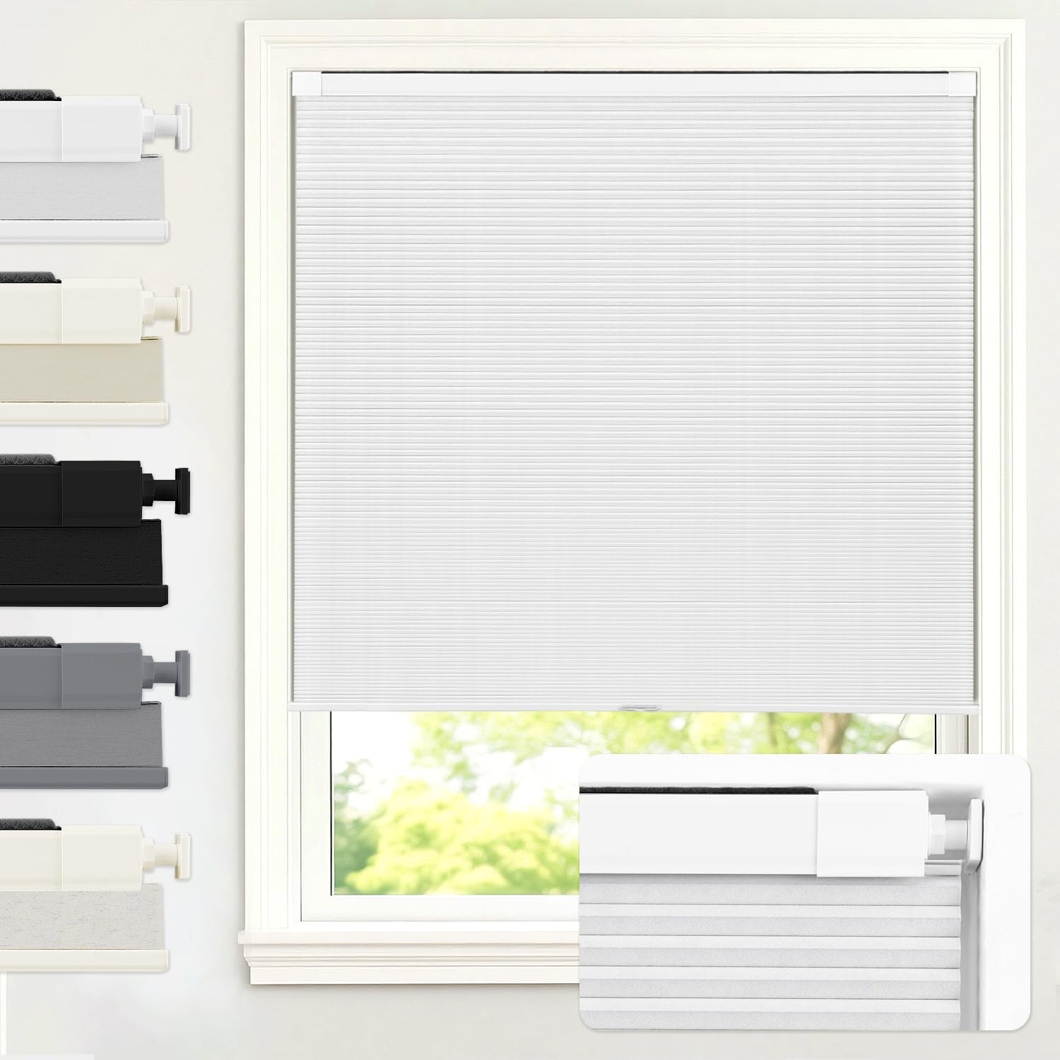100% Blackout No Drill Cellular Shades Blinds for Indoor Windows, No Tools Th…