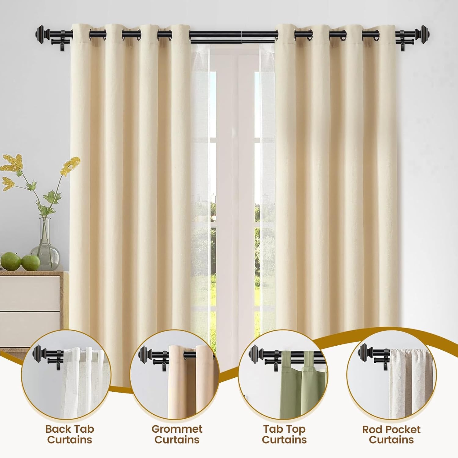 1-inch double curtain rod,adjustable length range from 72 to 144 inches