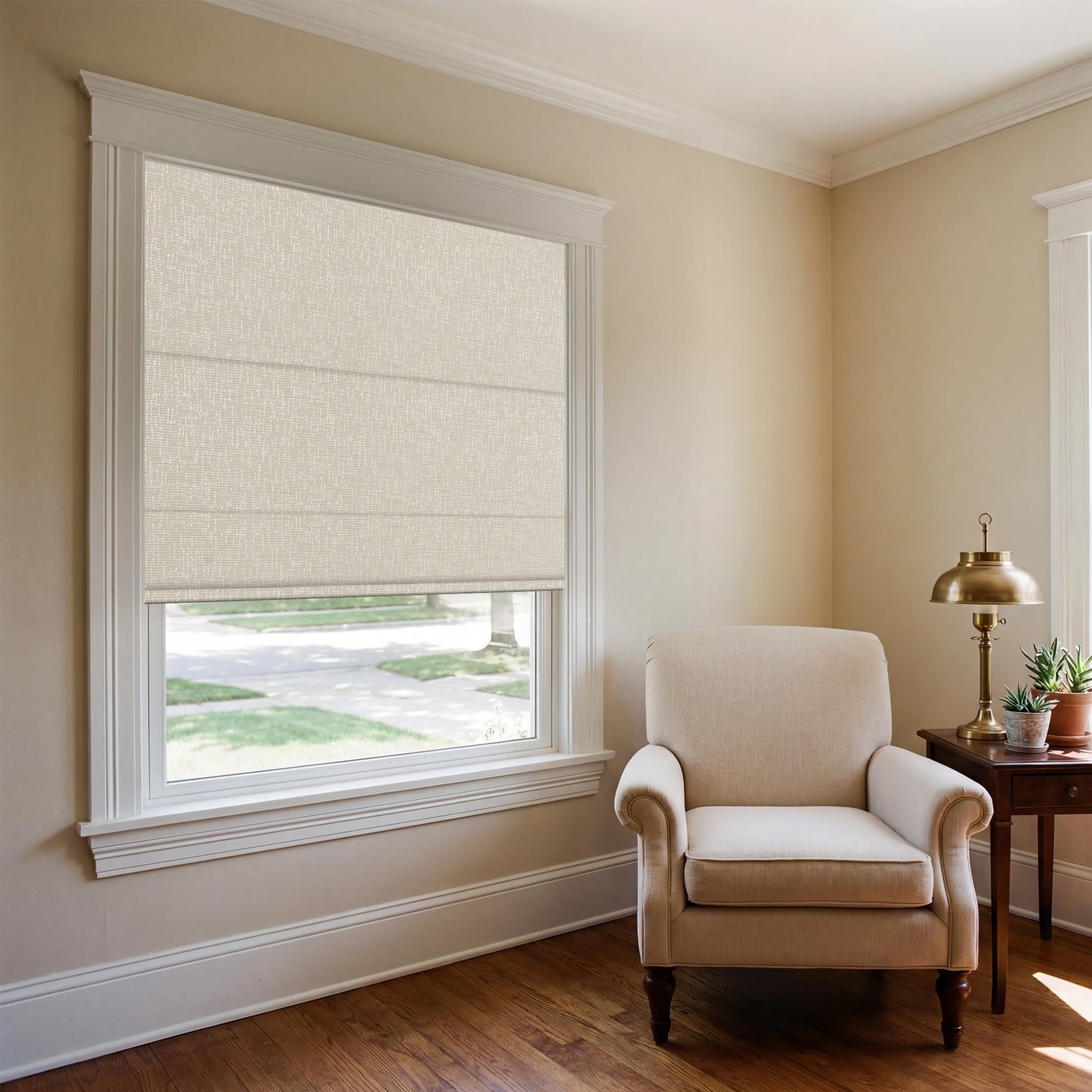 Sulugood No Drill Roman Shade Beige 41″W x 48″H