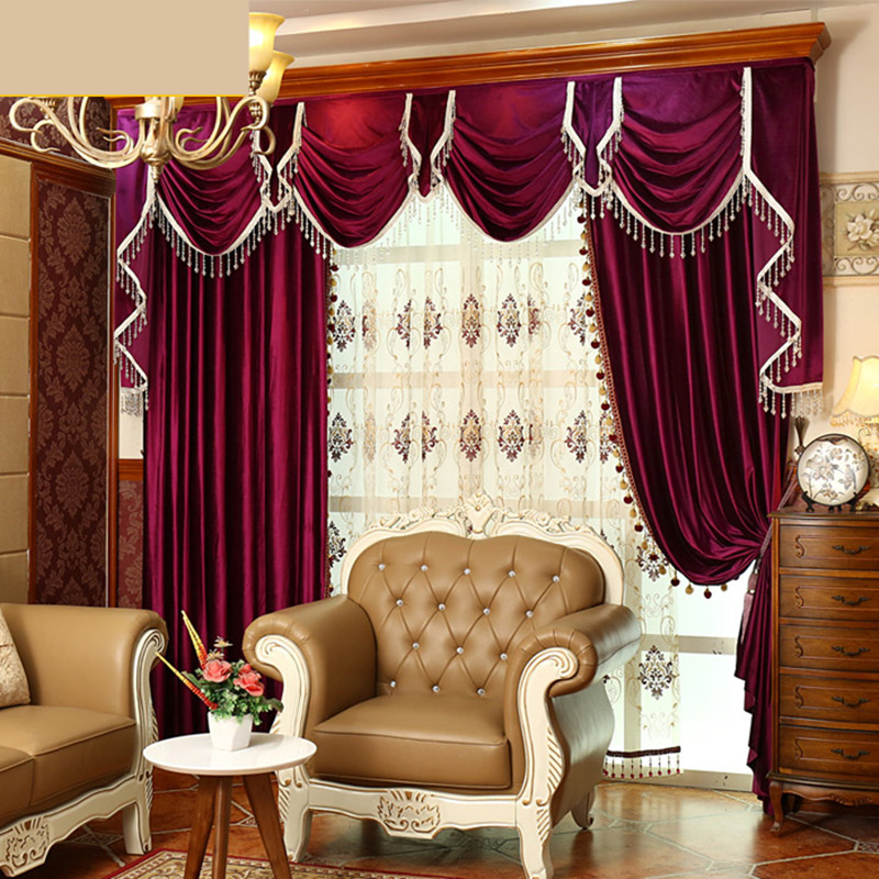 Luxury thick Italy velvet fabric solid cloth blackout curtain valance tulle E667