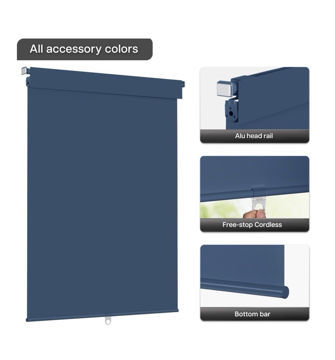 LazBlinds No Drill Blinds for Indoor Windows, Blackout 45″ W x 72″ H, Navy Blue
