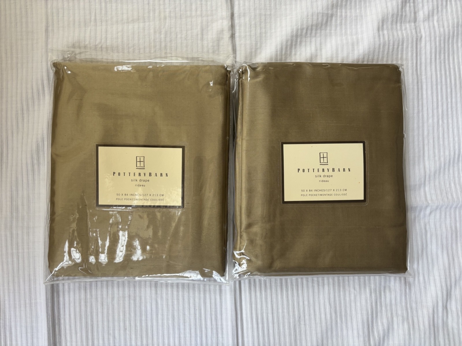 2 Panels Pottery Barn Silk Drapes 50″ x 84″ gold/tan/beige